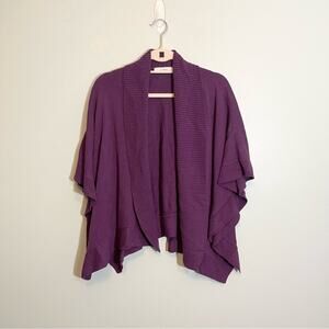 Ann Taylor Loft Ribbed Trim Knit Open Front Short Sleeve Cardigan Sweater XS/S